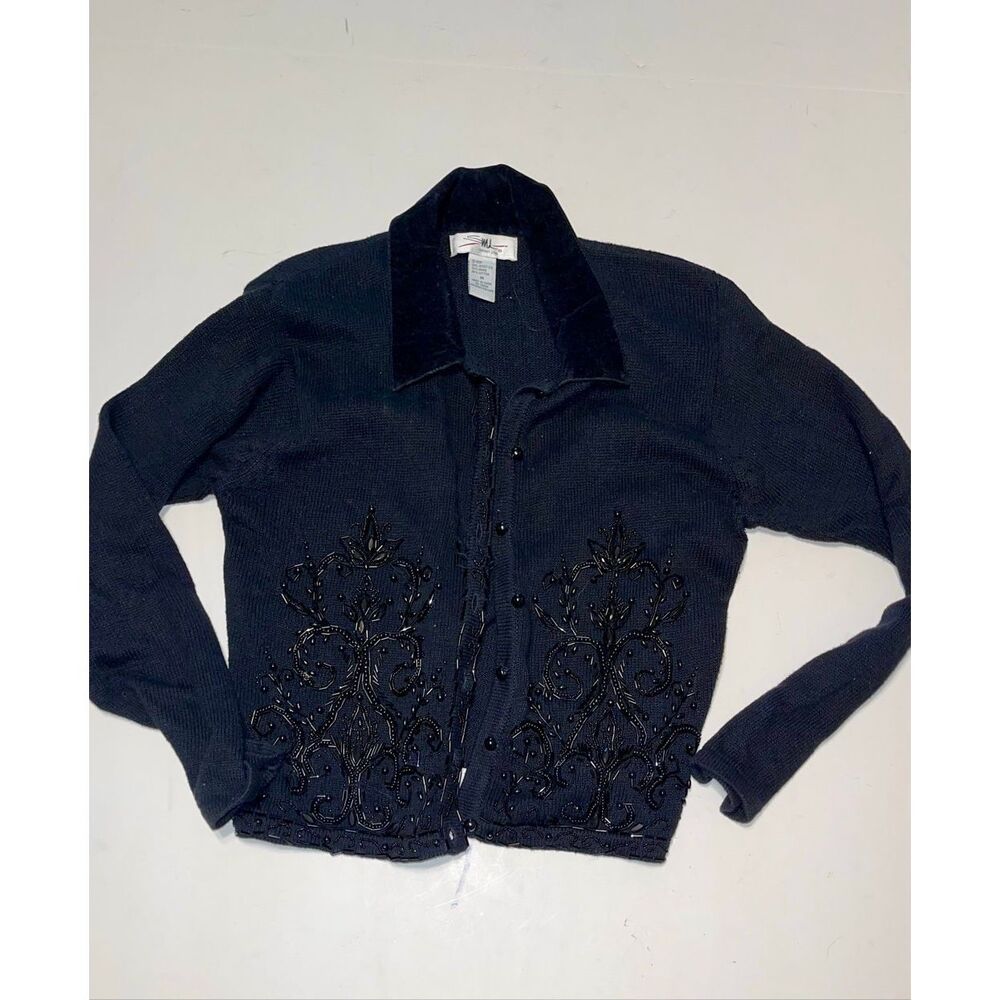 SML Sport LTD Vintage 1990s Black Beads & Sequins Cardigan Size M